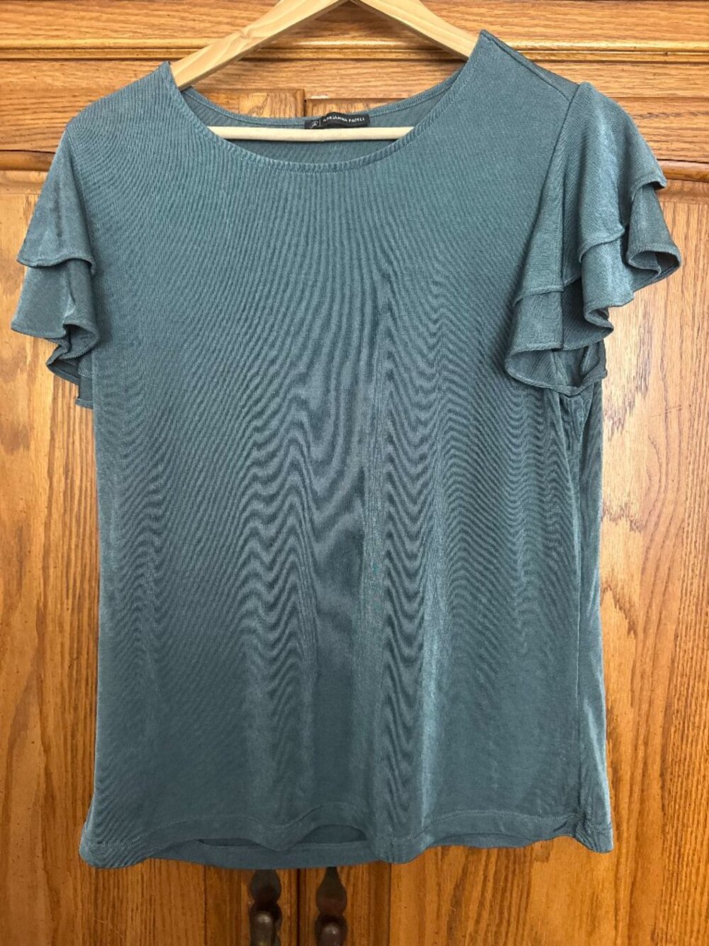 Adrianna Papell Slate Blue Short Sleeve Ruffle Tee